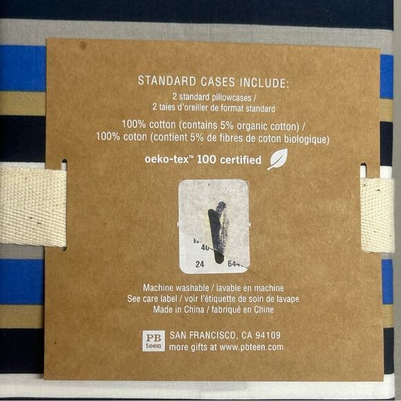 Pottery Barn Stockholm Stripe Set of 2 Pillow Cases Blue Gray White Navy NWT NEW - Picture 4 of 5